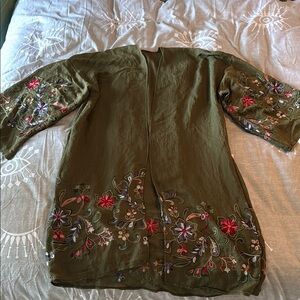 Embroidered Floral Kimono Cardigan